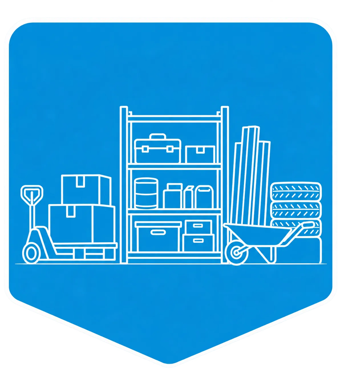 Illustration von Waren, Werkzeug und Lagermaterial für gewerbliche Lagerflächen